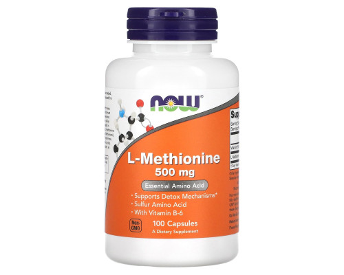 Метіонін, L-Methionine, Now Foods, 500 мг, 100 капсул.