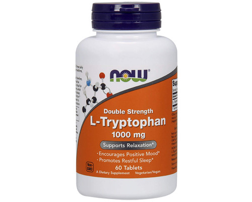 Триптофан (L-Tryptophan), Now Foods, подвійна сила, 1000 мг, 60 таблеток