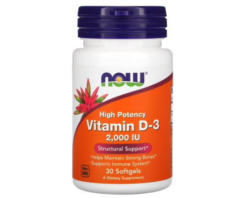Вітамін D-3, Vitamin D-3, Now Foods, високоефективний, 50 мкг (2000 МО), 30 гелевих капсул