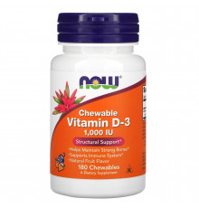 Вітамін D-3, Vitamin D-3, Now Foods, смак фруктів, 1000 МО, 180 жувальних таблеток