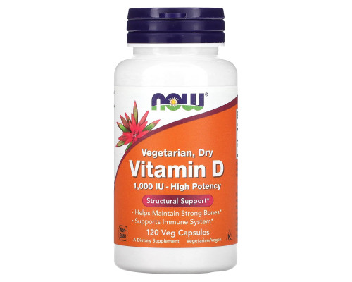 Вітамін D2, Vitamin D, NOW Foods, сухий, 1000 МО (25 мкг), 120 вегетаріанських капсул