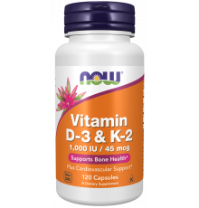 Вітамін D3 та К2, Vitamin D-3 & K-2, Now Foods, 120 капсул