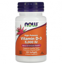 Вітамін D-3, Vitamin D-3, NOW Foods, високоефективний, 125 мкг (5000 МО), 120 гелевих капсул