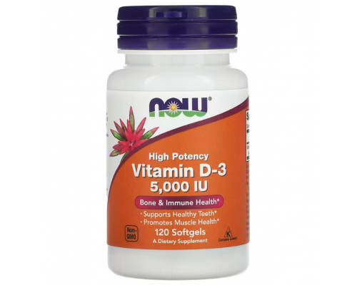 Вітамін D-3, Vitamin D-3, NOW Foods, високоефективний, 125 мкг (5000 МО), 120 гелевих капсул