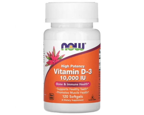 Вітамін D-3, Vitamin D-3, NOW Foods, високоефективний, 10000 МО, 120 гелевих капсул