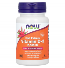 Вітамін D-3, Vitamin D-3, NOW Foods, високоефективний, 50 мкг (2000 МО), 240 гелевих капсул