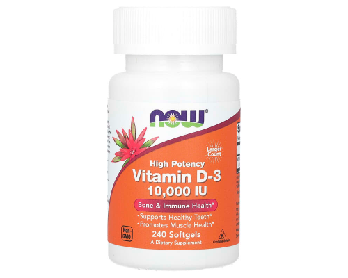 Вітамін D-3, Vitamin D-3, Now Foods, високоефективний, 250 мкг (10000 МО), 240 гелевих капсул