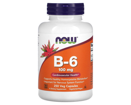 Вітамін В6, Vitamin B-6, Now Foods, 100 мг, 250 вегетаріанських капсул