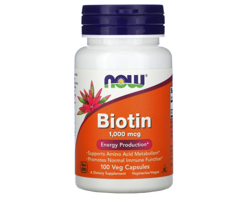 Біотин, Biotin, NOW Foods 1000 мкг, 100 вегетаріанських капсул