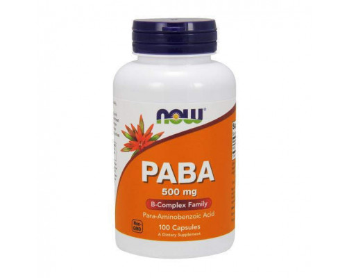ПАБК (пара-амінобензойна кислота), PABA (Вітамін В10), Now Foods, 500 мг, 100 капсул