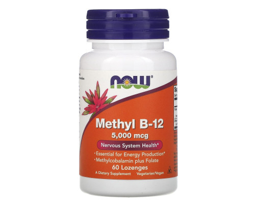Вітамін В12, Methyl B-12, Now Foods, метил, 5000 мкг, 60 льодяників