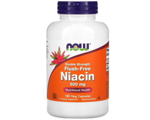 Ніацин (Вітамін В3), Niacin, Now Foods, 500 мг, без почервоніння, подвійний концентрації, 180 вегетаріанських капсул