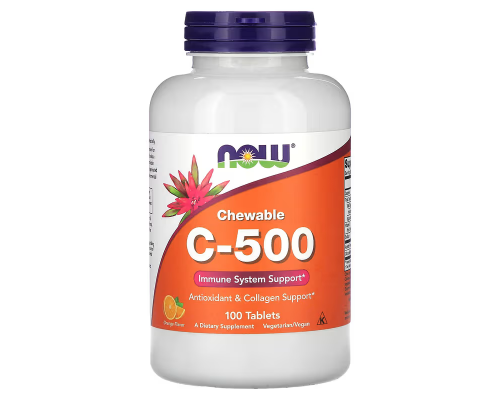 Вітамін С жувальний, Chewable C-500, Now Foods, смак апельсина, 100 жувальних таблеток