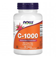 Вітамін С-1000, C-100, NOW Foods, з шипшиною та біофлавоноїдами, 100 таблеток