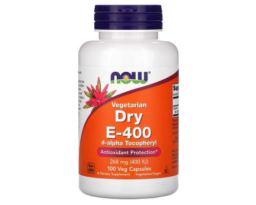 Вітамін Е сухий, Vegetarian Dry E-400, Now Foods, 268 мг (400 МО), 100 вегетаріанських капсул