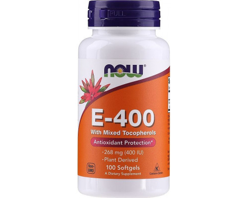 Вітамін Е, E-400, Now Foods, зі змішаними токоферолами, 268 мг (400 МО), 100 гелевих капсул