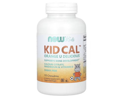 Кальцій для дітей, Kid Cal, Now Foods, підтримка розвитку кісток, зі смаком апельсина, 100 жувальних таблеток