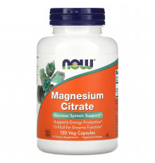 Магній цитрат, Magnesium Citrate, Now Foods, 400 мг, 120 рослинних капсул (133 мг в одній капсулі)