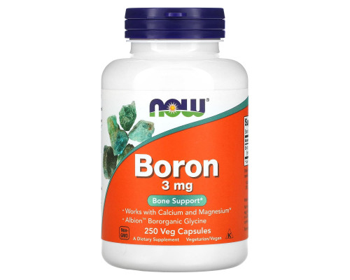 Бор, Boron, Now Foods, 3 мг, 250 вегетаріанських капсул