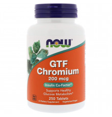 Хром, GTF Chromium, Now Foods, 200 мкг, 250 таблеток