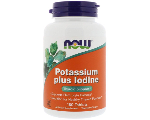 Йодид калію, Potassium Plus Iodine, Now Foods, 180 таблеток