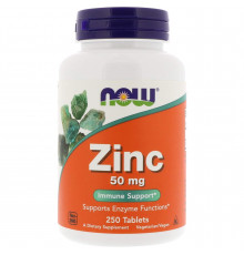 Цинк, Zinc, Now Foods, 50 мг, 250 таблеток