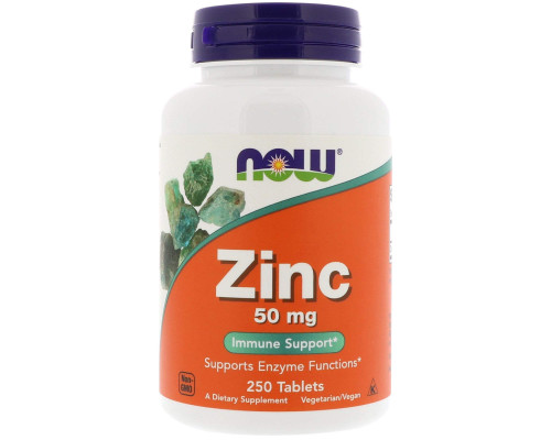 Цинк, Zinc, Now Foods, 50 мг, 250 таблеток