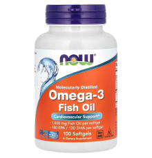 Омега-3, Omega-3, Now Foods, 180 ЕПК/ 120 ДГК, 100 гелевих капсул