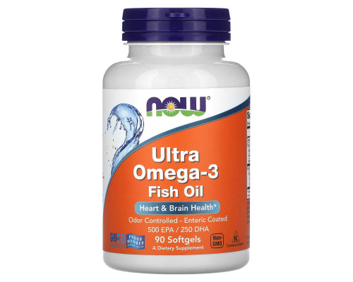 Супер омега 3, Ultra Omega-3, Now Foods, 500 EPA / 250 DHA, 90 капсул з кишковорозчинною оболонкою