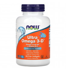 Омега-3 ультра + вітамін D3, Ultra Omega 3-D, Now Foods, 600 EPA / 300 DHA, 90 риб"ячих гелевих капсул