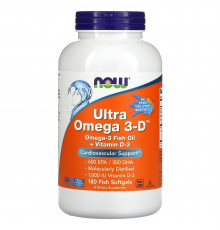 Омега 3-D ультра, Omega 3-D, 600 EPA/300 DHA NOW Foods, 180 рибних гелевих капсул