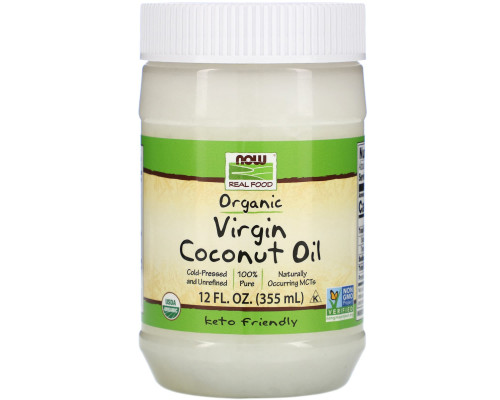 Кокосова олія, Coconut Oil, Now Foods, Real Food, першого віджиму, органічна, 355 мл