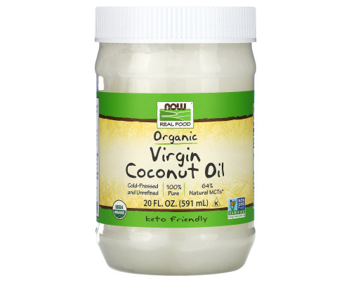 Кокосова олія, Coconut Oil, Now Foods, Real Food, першого віджиму, органічна, 591 мл