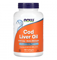 Риб'ячий жир з печінки тріски, Cod Liver Oil, Now Foods, 1000 мг, 180 гелевих капсул