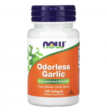 Часник, Odorless Garlic, Now Foods, без запаху, концентрований екстракт, 100 м'яких капсул (25 мг в м'якій капсулі)