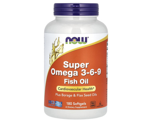 Супер омега 3-6-9, Super Omega 3-6-9, Now Foods, 1200 мг, 180 гелевих капсул