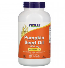 Гарбузова олія, Pumpkin Seed Oil, Now Foods, 1000 мг, 200 гелевих капсул