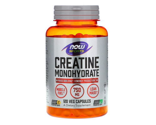 Креатин моногідрат, Creatine Monohydrate, Now Foods, Sports, 750 мг, 120 вегетаріанських капсул