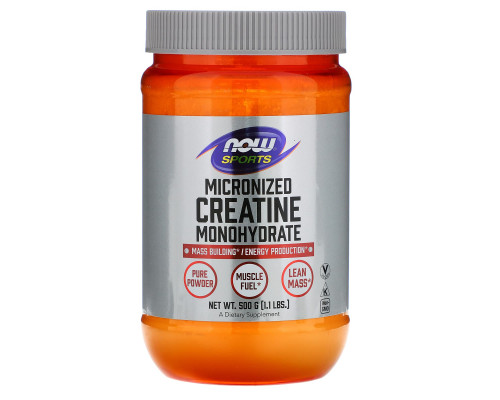 Креатин моногідрат, Micronized Creatine Monohydrate, Now Foods, Sports, мікронізований, 500 г