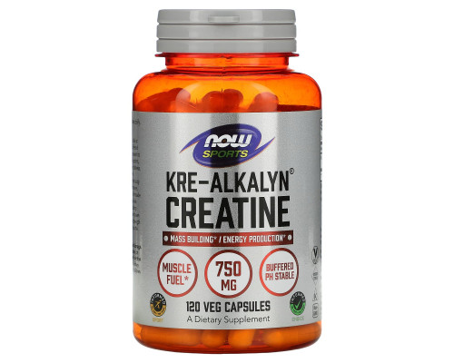 Креатин, Kre-Alkalyn Creatine, Now Foods, Sports, 750 мг, 120 вегетаріанських капсул