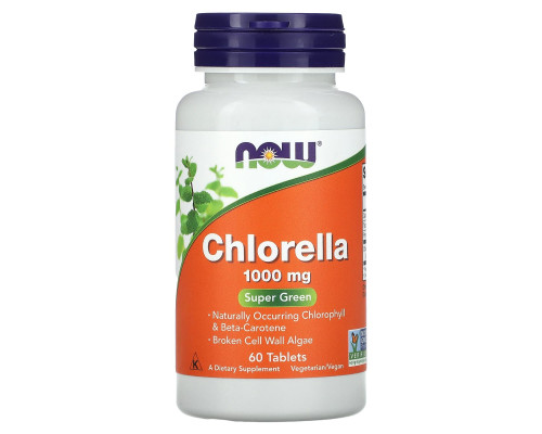Хлорела, Chlorella, NOW Foods, 1000 мг, 60 таблеток