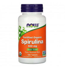 Спіруліна, Spirulina, Now Foods, сертифікована, органічна, 500 мг, 100 таблеток