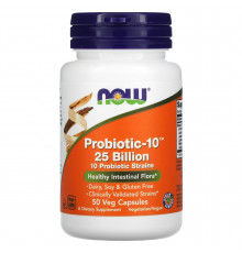 Пробіотики-10, Probiotic-10, Now Foods, 25 млрд, 50 рослинних капсул