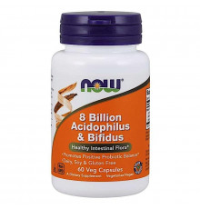 Пробіотик, Acidophilus & Bifidus, Now Foods, 8 млрд КУО, 60 вегетаріанських капсул