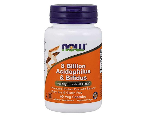 Пробіотик, Acidophilus & Bifidus, Now Foods, 8 млрд КУО, 60 вегетаріанських капсул