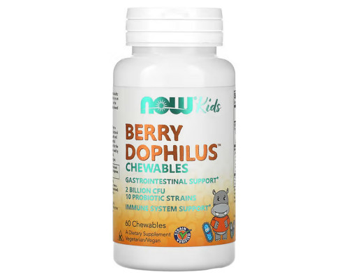 Пробіотики для дітей, Berry Dophilus, Now Foods, смак ягід, 2 млрд КУО, 60 жувальних таблеток