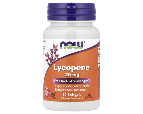 Лікопін (Lycopene), Now Foods, 20 мг, 50 гелевих капсул