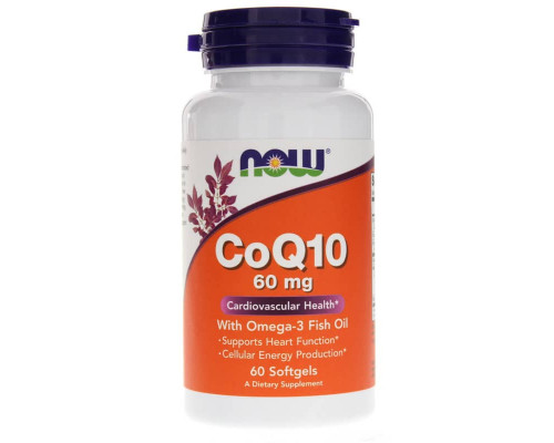 Коензим Q10 з риб"ячим жиром Омега-3, CoQ10 with Omega-3 Fish Oil, Now Foods, 60 мг, 60 гелевих капсул