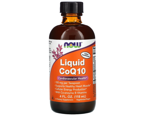 Коензим Q10, Liquid CoQ10, Now Foods, рідкий, 100 мг, 118 мл