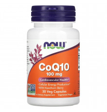 Коензим Q10, Coenzyme Q10, Now Foods, з ягодами глоду, 100 мг, 30 вегетаріанських капсул